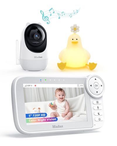 Madaz No WiFi Baby Monitor with Color Night Vision, 5' HD Display,1080P Pan Tilt Zoom Camera, Lullabies, Temperature Sensor, 2-Way Talk, 1000ft Range...