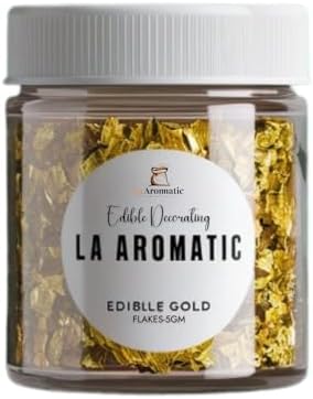 La Aromatic edible gold Leaf Flakes/Sparkling Flakes/For Sequin Effect/Add luxury Touch In your creations/Cakes/muffins/sweets/desserts-20K gold-5gm (Gold Leaf Flakes)