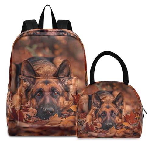 Backpack Set Cooler Bag Waterproof, Backpack with Lunch Bag, Cute German Shepherd Dog