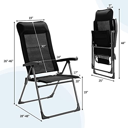 Image of Tangkula 2 Pieces Patio Dining Chairs, Folding Portable Chairs with Adjustable Backrest, Outdoor Camping Chair Set with Armrests & Headrest, Set of 2 Outdoor Lawn Chairs for Yard, Poolside, Balcony