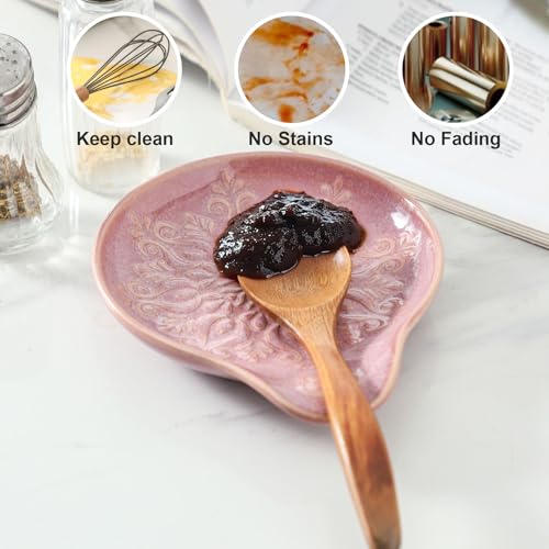 Image of Farmhouse Ceramic Spoon Rests Holder for Kitchen Counter Stove Top (Purple-A3)