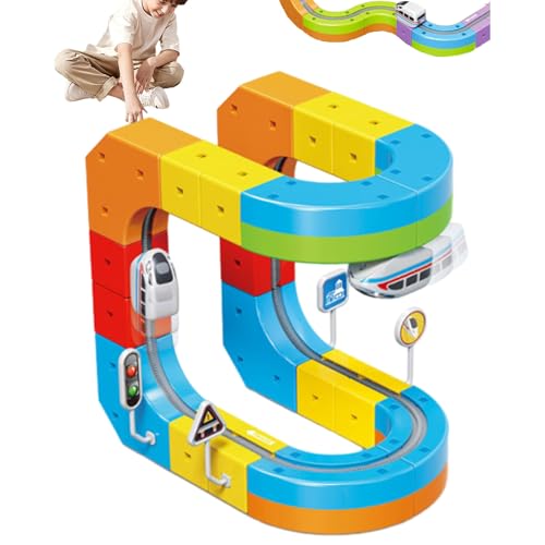 Generic - Electric Train Set Flexible Race Track, 88 PCS Click Rail Track Toy, Gravity-Defying 3D Embedded Layouts & Motorized Car, Click Rail Electric Train Track Set, STEM Learning Gift (Orange)