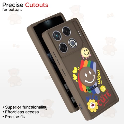 Image of Pikkme Back Cover for Infinix GT 20 Pro 5G | Soft Silicone| Cute Rainbow Smile & 3D Cartoon Flower Design | Shockproof Raised Camera Protection Bumper Case (Brown)
