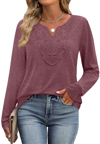 Image of XIEERDUO Boho Tops for Women Blouses Dressy Casual V Neck Long Sleeve Shirts Fall Outfits Trendy Vacation Clothes