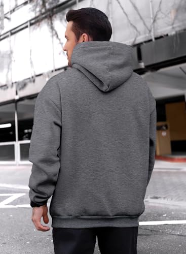 Image of JMIERR Mens Fleece Lined Hoodie Pullover Drawstring Pocket Winter Warm | Cozy fleece-lined pullover, adjustable drawstring hood, kangaroo pocket, regular fit, machine wash
