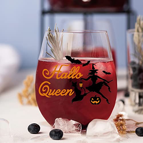 Agmdesign Hallo Queen Wine Glass Wine Glass, Funny Halloween Witch Wine Glass Gift For Her, Mom, Wife, Boss, Sister, Birthday Or Christmas Gift For Office Coworkers Mom Dad #TOP3