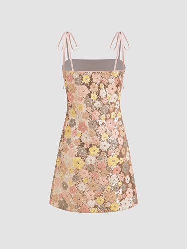 CIDER Sequin Mini Dress Floral Square Neck Sleeveless Party Dress Club Floral Print4