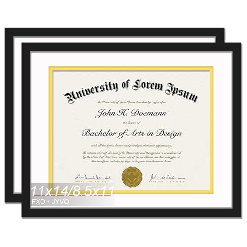 11x14 Diploma Frame,Display Document 8.5 x 11 with Mat,Black, 2 Packs
