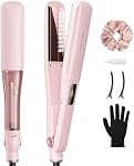 Wavytalk Lève-cheveux vapeur, Steam Sesh, vapeur réduit les dommages, Nourrit les cheveux & Accélérer le redressage, 1,38'' Nano Titanium Fer plat avec peigne amovible pour presse en soie lissant, rose Sakura
