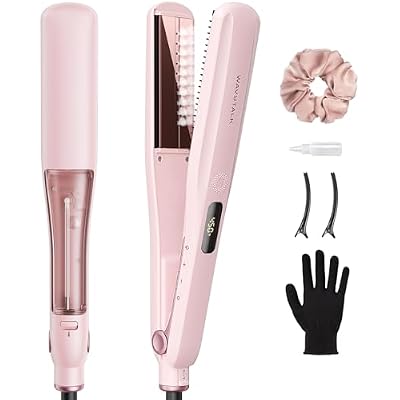 Wavytalk Steam Hair Straightener, Steam Sesh, Steam Reduces Damage, Nourishes Hair & Expedites Straightening, 1.38'' Nano Titanium Flat Iron with Detachable Comb for Silk Press Smoothing, Sakura Pink