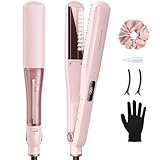 Wavytalk Steam Hair Straightener, Steam Sesh, Steam Reduces Damage, Nourishes Hair & Expedites Straightening, 1.38'' Nano Titanium Flat Iron with Detachable Comb for Silk Press Smoothing, Sakura Pink
