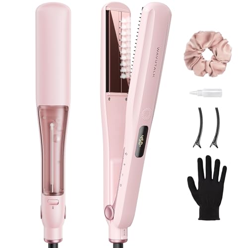Wavytalk Steam Sesh Hair Straightener, Steam Reduces Damage, Nourishes Hair, and Expedites Straightening, 1.38'' Nano Titanium Flat Iron with Detachable Comb for Silk Press Smoothing & Blowo