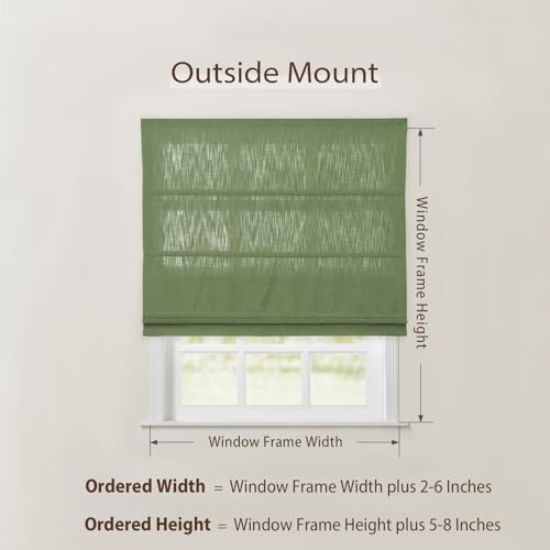 Image of TWOPAGES Isabella No Drill Cordless Roman Shade Linen Textured Cotton Roman Blind for Windows, Custom Made Room Darkening Blackout Roman Window Shade, Hardware Included, Olive, 1 Piece