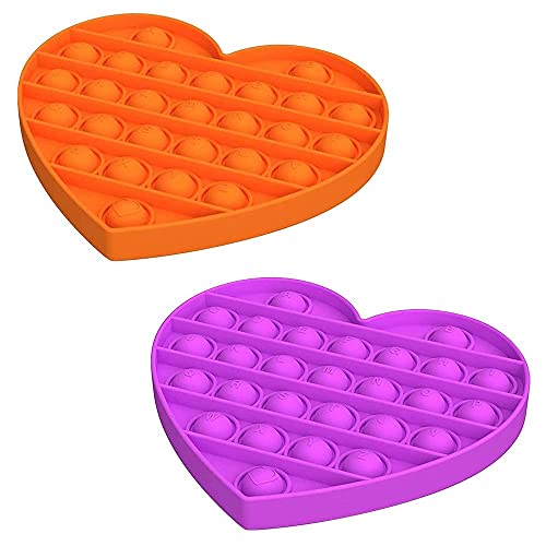 BICCQ Push pop pop Bubble Sensory Fidget Toy, 2 Pack Autism Special Needs Stress Reliever Silicone Stress Reliever Toy, Squeeze Sensory Toy for Kid and Adult Purple Orange Heart (Size : A)