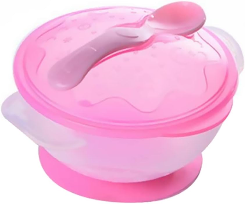 Suction Bowls with Spoon and Lid Spill Solid PP Set Lightweight Non Slip Suction Design for Boys and Small Pink Bowls for Table Stability and Food Storage