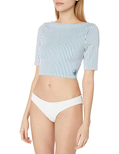 Body Glove Women's Sunshine Short Sleeve Crop Top Rashguard with UPF 50+, Simply ME Prussian Stripe, Medium