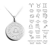  Sternzeichen Kette, Zodiac Zeichen Anhänger mit Gravur, 925 Sterlingsilber, Tierkreiszeichen, Astro Schmuck