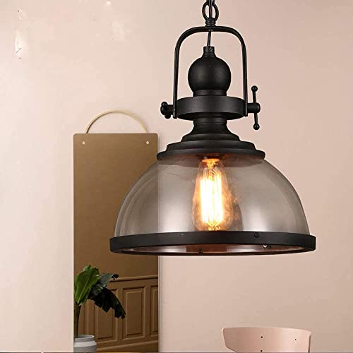 YXWYXWA Black Industry Hanging Porch Light, 1-Light Retro Outdoor with Clear Glass Shade, Exterior Pendant Lighting for Gazebo Patio Kitchen Dining Bedroom Interesting