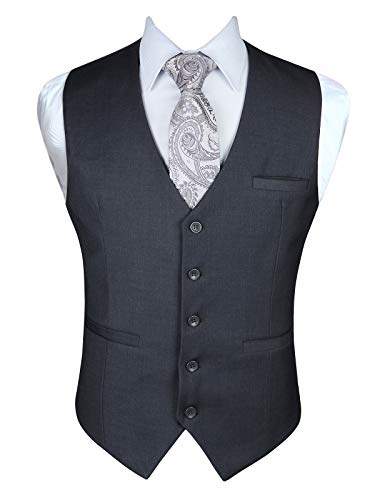Enlision Chaleco de la boda del algodon del partido formal de los hombres de color solido chaleco Gris Cover