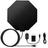 E-More Amplified HDTV Antenna, 1080P Digital HDTV Antenna, 50 Mile Range with Detachable Adjustable Amplifier USB Power Supply and 16.4ft Coax Cable