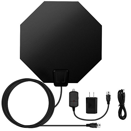 E-More Amplified HDTV Antenna, 1080P Digital HDTV Antenna, 50 Mile Range with Detachable Adjustable Amplifier USB Power Supply and 16.4ft Coax Cable