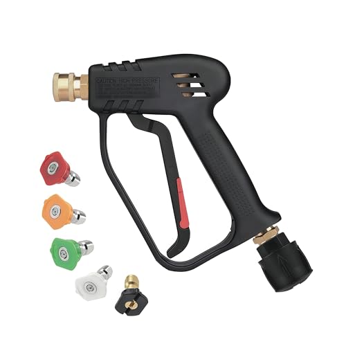 Swivel Pressure Washer Gun with M22-14mm ID Inlet Fitting, Include a Quick Connector Supports Karcher K2-K7 Series - 4000PSI Trigger Gun for Auto Cleaning Features 1/4" Outlet with 5 Nozzle Tips