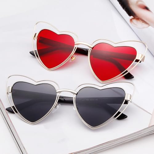 Lunettes de soleil coeur rouge double métal pour exprimer votre style unique en vacances - 2