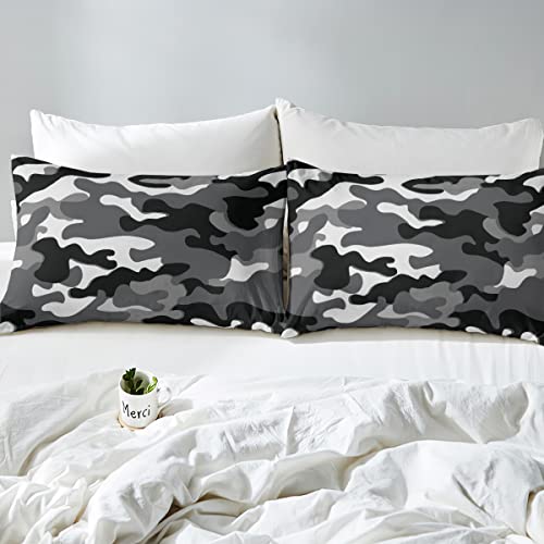 Army Camouflage Duvet Cover Boys Kids Teens Camo Bedding Set Girls Children Men Military Grey Black White Comforter Cover Ultra Soft Decor Colorful Pattern Decor Bedspread Cover Full Size Zipper #TOP3