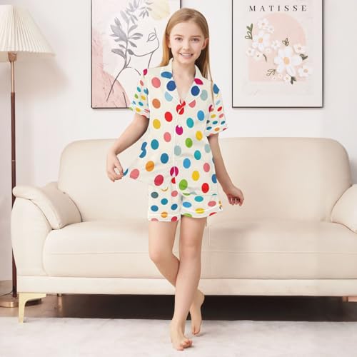 senya Pajama Sets Silky Button Down Nightwear Sleepwear Size 5-14 Years Wave Colorful Dots3