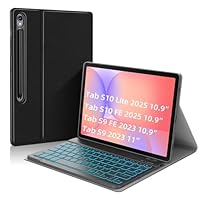 JUQITECH Backlit Keyboard Case for Galaxy Tab S10 Lite S10 FE 2025 S9 FE 10.9 Inch S9 11 Inch 2023, Multi-Angle Stand Soft Cover Case with Detachable Wireless Keyboard for Samsung Galaxy Tab UK Layout