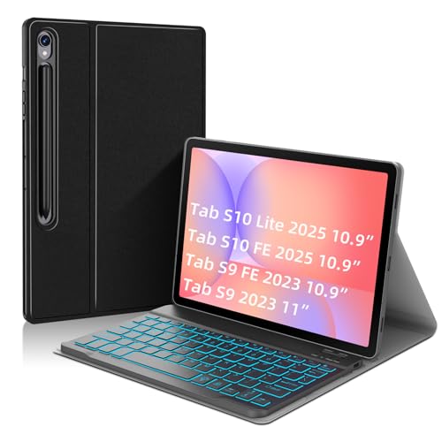 Image of JUQITECH Slim Soft Backlit Keyboard Case for Samsung Galaxy Tab S9 FE 5G 10.9 inch & 11 inch with Multi-Angle Stand, S Pen Holder & Support