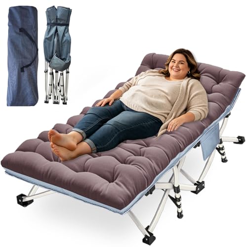 COLMERD 32In XXL Camping Cot Oversize Sleeping Cot with Comfortable Mattress Extra Large Camping Cots for Adults Cot Bed Include Carry Bag Portable Folding Bed Easy to Set Up Nap Office Indoor