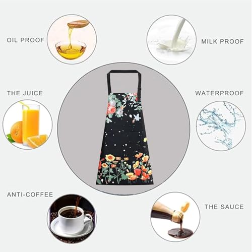 Image of DARSHANAM WORLD Apron for Women with Pockets | Adjustable Waterproof Floral Chef Aprons for Kitchen | Fully washable with large front pocket |Apron for Restaurant | Home | Kitchen | Hotel