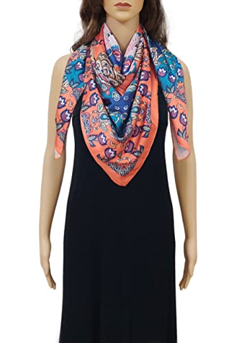 Image of ONE ECHELON Satin Silk Scarf for Women Lightweight Fashion Scarves, Wrap in Floral Pattern for Spring Fall Summer