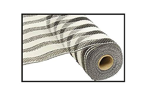 10 inch x 30 feet Deco Poly Mesh Ribbon - Black and White Striped Mesh