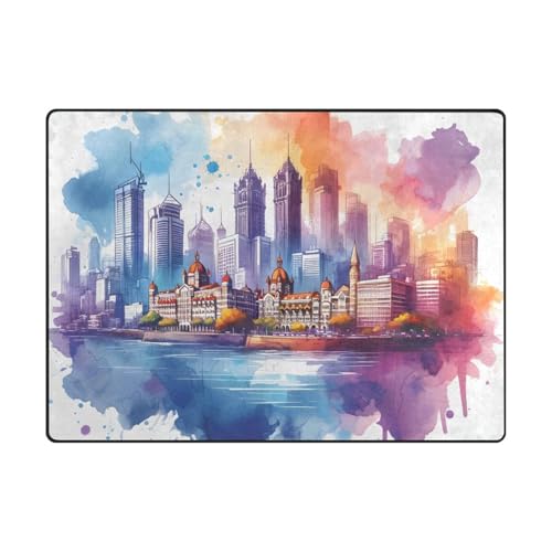 JIPONI Mumbai Watercolor Washable Non-Slip Area Rug 5x4