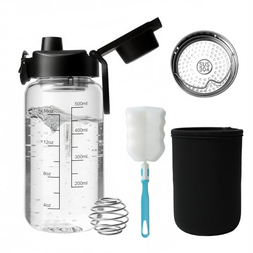 Neodaco 20 OZ Glass Shaker Bottle, Odorless Shaker Bottle with 304 Stainless Steel Ball and Removable Cleaning Brush for Fitness Protein Mixes