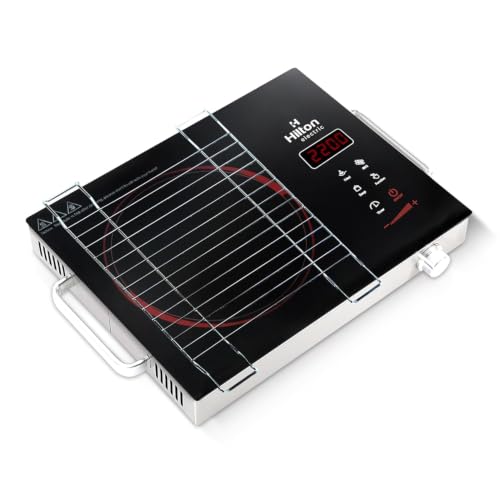 Image of Hilton Electric Premium 2200-watt Radiant Infrared Cooktop with Free Stainless Steel Grill for barbecue |3 Preset Functions | Digital Display |Timer Control | Over Heating Protection(1 Year Warranty)