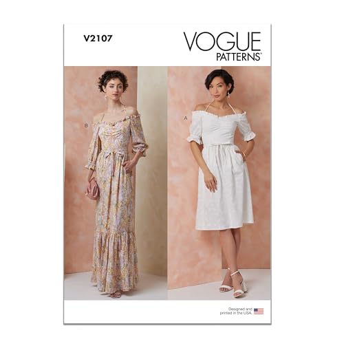 Patrons de couture V2107U5 robe grande taille 44 52 avec ceinture à nouer