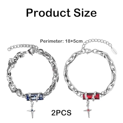 Image of 2PCS Gothic Punk Bracelet Double for Men-Linked Chain Adjustable Black Green Twisted Design Biker Jewelry Gift for Boyfriend Husband