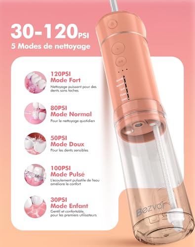 Hydropulseur rechargeable avec 5 modes de pression et réservoir de 180ml
