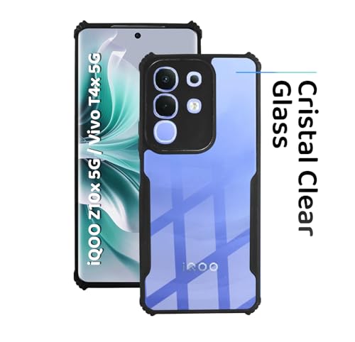 Image of SESS XUSIVE Polycarbonate Crystal Clear Back Cover for iQOO Z10X 5G / Vivo T4X 5G | 360 Degree Protection | Shock Proof Design | Transparent Back Cover for iQOO Z10X 5G / Vivo T4X 5G - Black Bumper