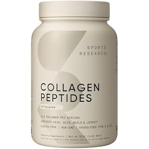 Sports Research Collagen Peptides – Hydrolyzed Type 1 & 3 Collagen Powder Protein Supplement for Healthy Skin, Nails, & Joints – Easy Mixing Vital Nutrients & Proteins, Collagen for Women & Men