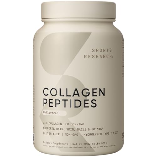 Sports Research Collagen Peptides - Hydrolyzed Type 1 & 3 Collagen Powder Protein Supplement for...