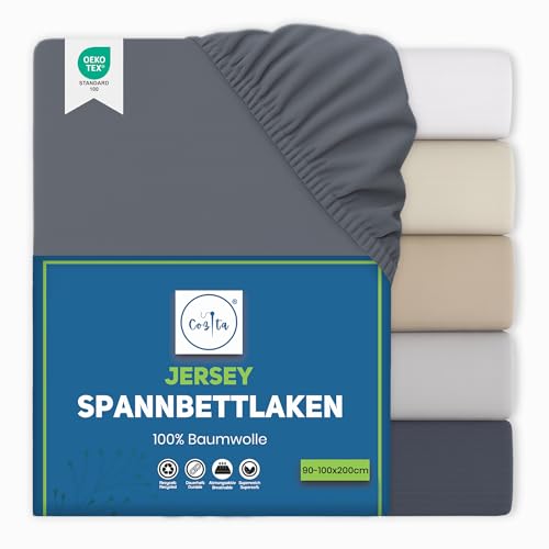 Cozita Basics Spannbettlaken 90x200cm - 100% Baumwoll Jersey Bettlaken Öko-Tex Zertifiziert bis 25 cm Matratzenhöhe Anthrazit