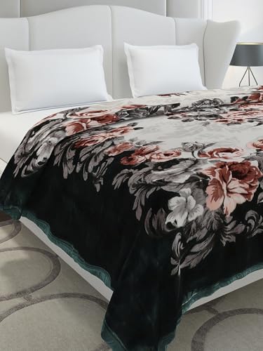 Image of Monte Carlo Double Bed Heavy Winter Blanket Emilia 2 Ply Cloudy 1050 GSM | 5.5 KG (240x220 CM), Bottle Green