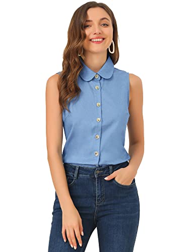 Camiseta sin mangas para mujer Allegra K de chambray azul en talla L