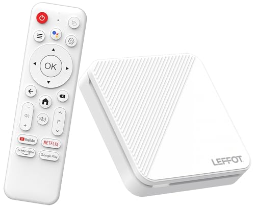 LEFFOT Android TV Box 2025, H313 4K Ultra HD Smart TV Box Android 14, 2GB RAM + 16GB ROM, Apoyo HDR10, Control de Voz, 2.4G y 5G WiFi 6, Ethernet 100M, Allwinner H313 Quad Core A53