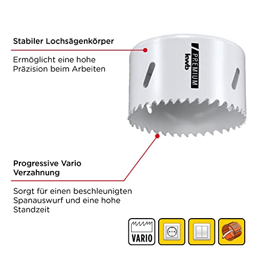 kwb HSS Bi-Metall-Lochsäge Ø 73 mm, 8% kobaltlegiert mit progressiver Vario-Zahnung und hoher Präzision für den vielseitigen Einsatz – Ansicht 2