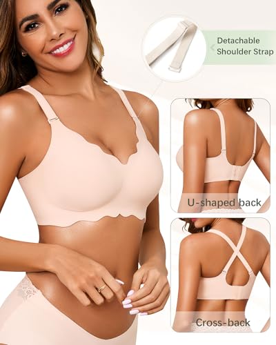 Image of Seamless Jelly Bras for Women No Underwire Push Up Bra Full Coverage V-Neck Wirefree Bralettes Soft T-Shirt Bra